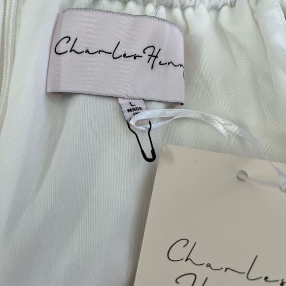 Charles Henry Ivory White Off the Shoulder Ruffle Mini Summer Dress Large NWT - Picture 4 of 12